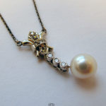 Collier 585 Gelbgold Diamantenanhänger Perle Art Deco