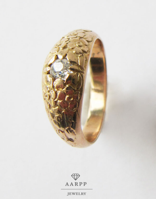 585 Gelbgold Ring Blumen Blüten Altschliff Diamant