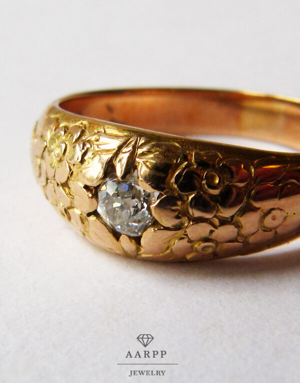 585 Gelbgold Ring Blumen Blüten Altschliff Diamant