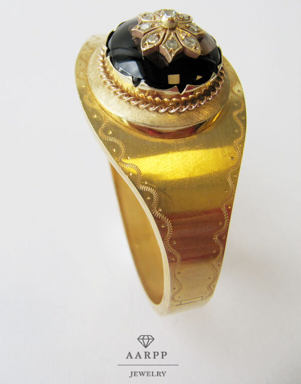 Antiker Armreif 585 Gelbgold Onyx Diamanten Schnappschließe 1900