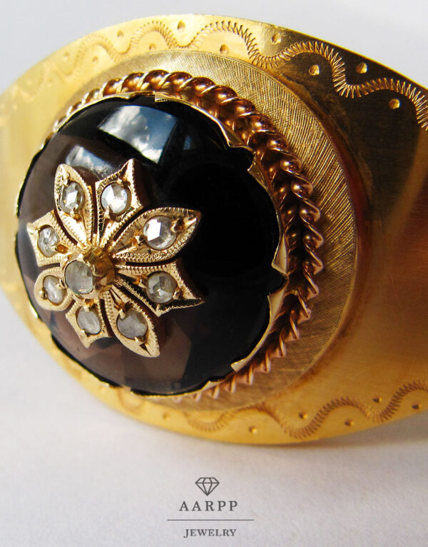 Antiker Armreif 585 Gelbgold Onyx Diamanten Schnappschließe 1900