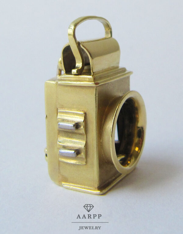 Mini Laterne Brosche 18 Karat Gelbgold 750 Gold Diamant