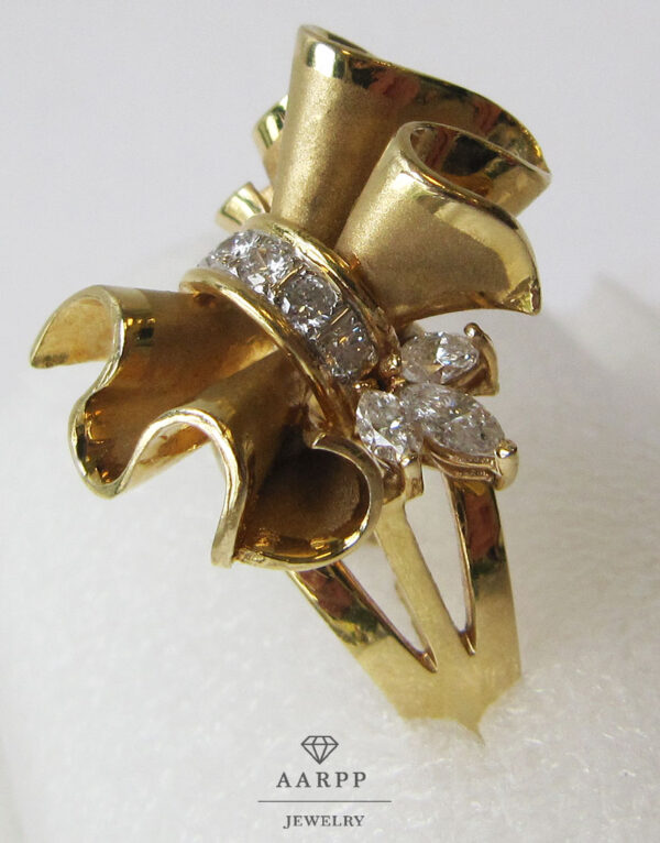Goldring Schleife 750 Gelbgold 18K Brillanten Diamanten