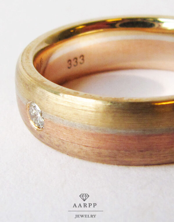 Ring tricolor Gelbgold Weissgold Rosegold 333 mattiert Diamant
