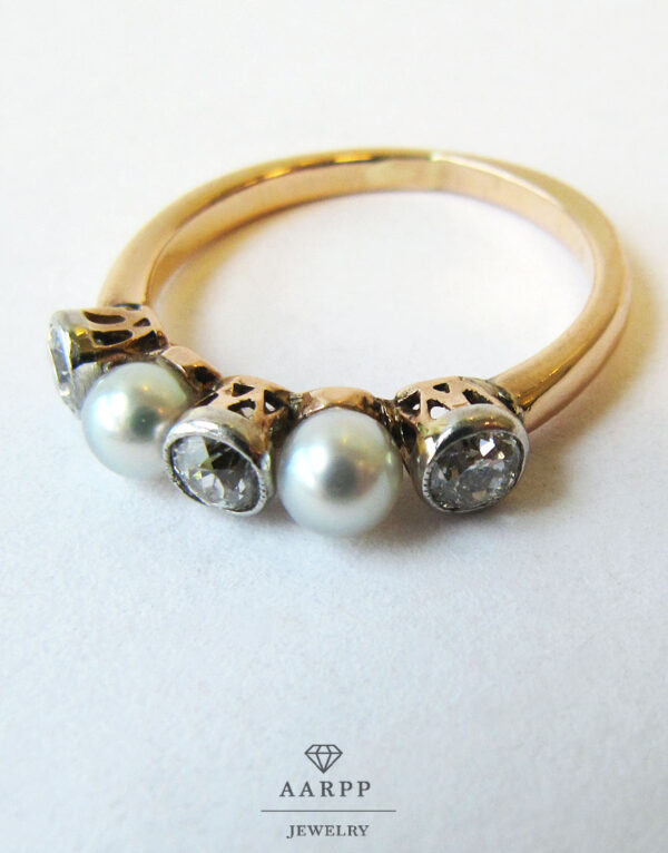 Perl Diamant-Ring 585 14 Kt Gold Platin Art Déco