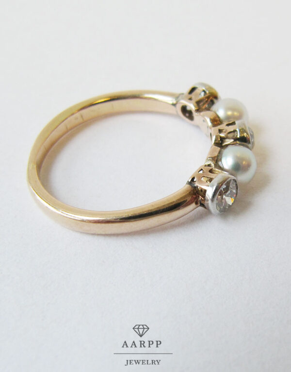 Perl Diamant-Ring 585 14 Kt Gold Platin Art Déco