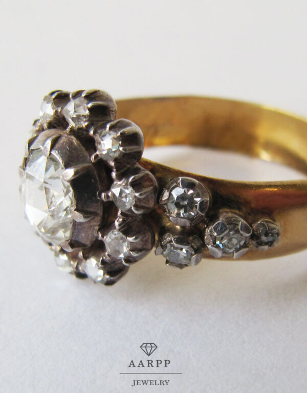 Antiker Ring 916 Gold Rosenschliffdiamanten 1800-Mitte 1900 Jhdt