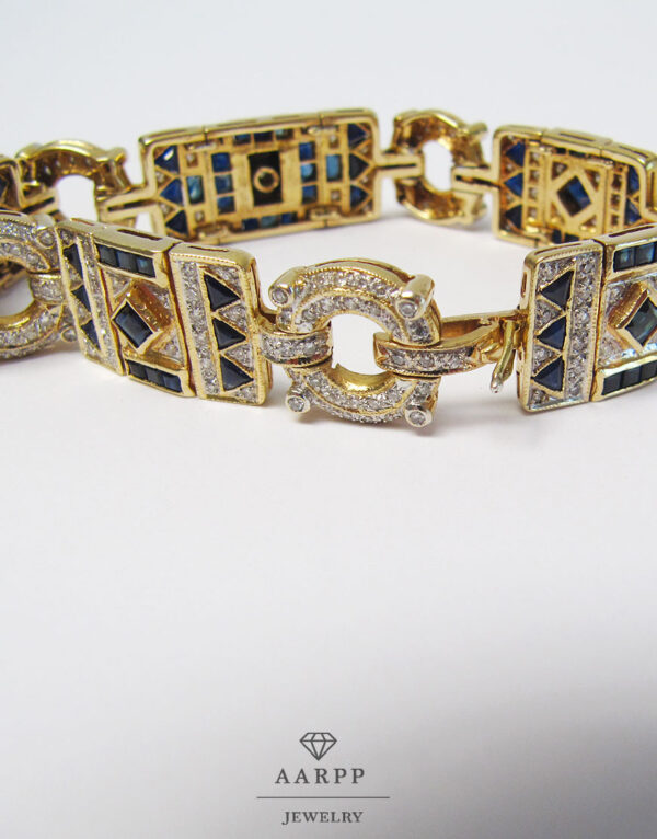 Vintage Armband 585 Gold Diamanten blaue Edelsteine Kreise Dreiecke