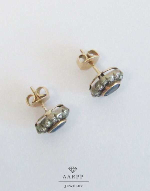 Antike Ohrringe 750 Gold mit Saphir und Diamanten um 1900