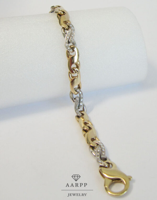 Armband 585 Dollar Armband Gelbgold Weissgold mit 50 Diamanten- 19 cm