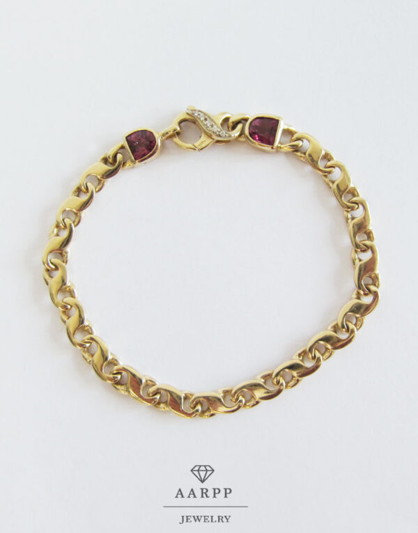 Dollar Goldketten Armband mit Diamanten-Verschluss und rote Turmalin