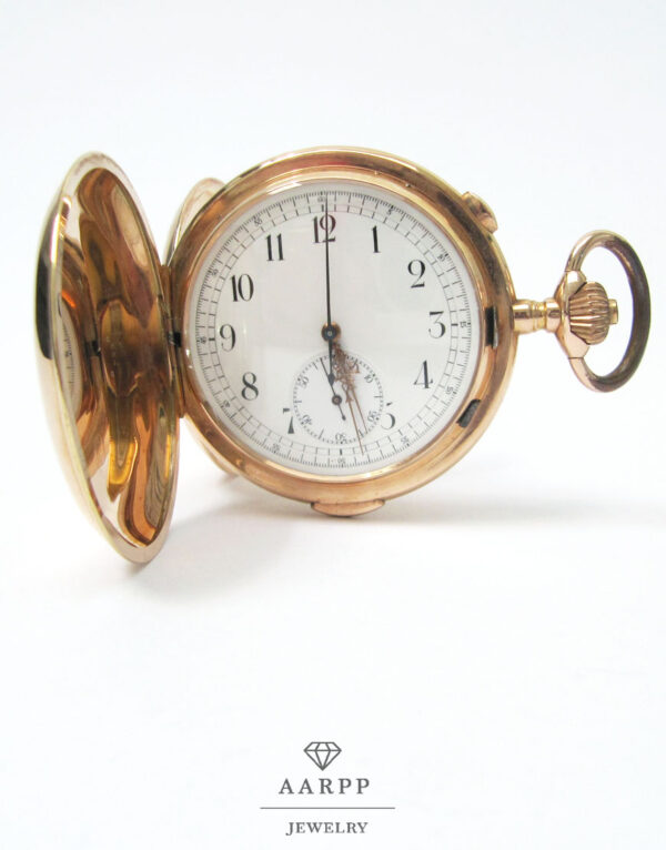 Savonette Antike Taschenuhr mit Repetition Chronograph 585 Gold im Etui