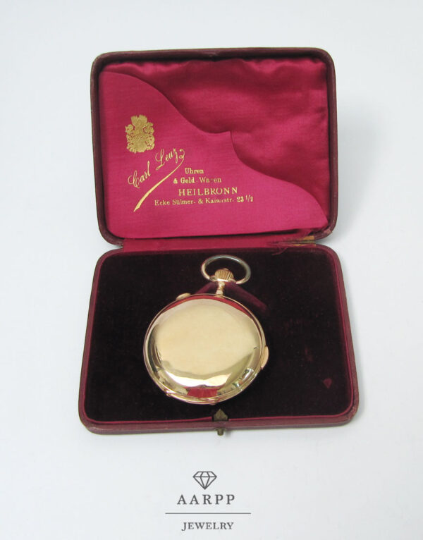 Savonette Antike Taschenuhr mit Repetition Chronograph 585 Gold im Etui