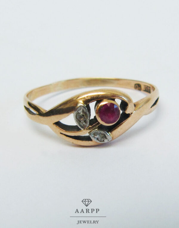 Ring Rosegold 585 mit Blumenmotiv aus Diamanten Jugendstil