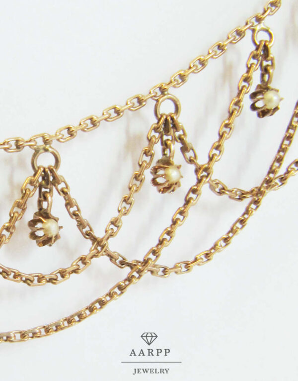 Antikes Gold Collier mit Saatperlen Hals-Gehänge um 1900