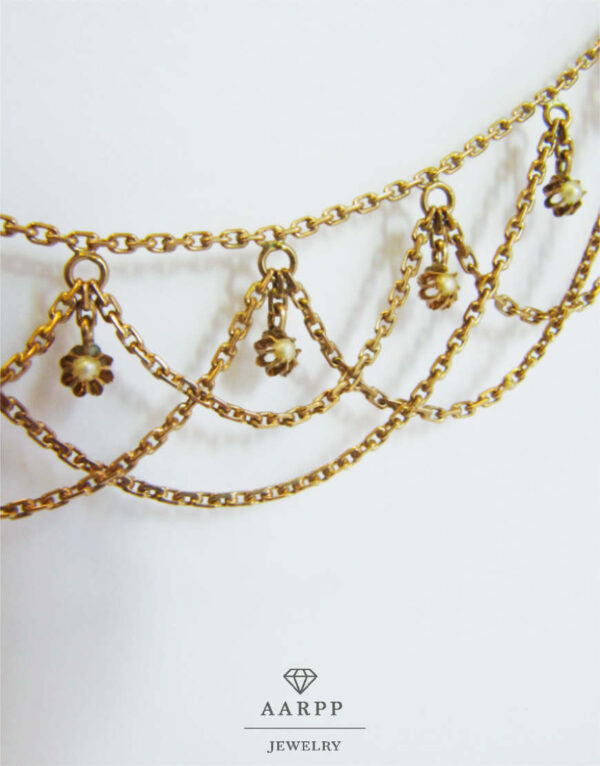 Antikes Gold Collier mit Saatperlen Hals-Gehänge um 1900