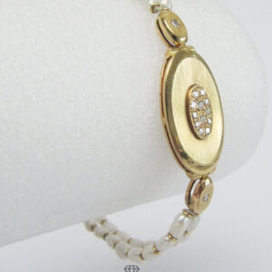 Goldenes Armband für Damen mit Diamanten und Perlen in Biwa-Optik 750 Gold