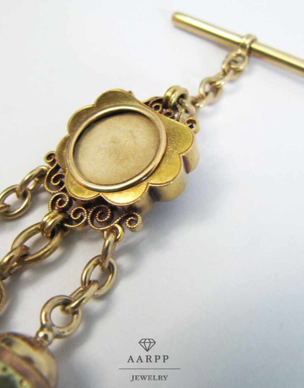 Uhrenkette Chatelaine antik Gold Muschel Anhänger Perle und Pendant Verzierungen