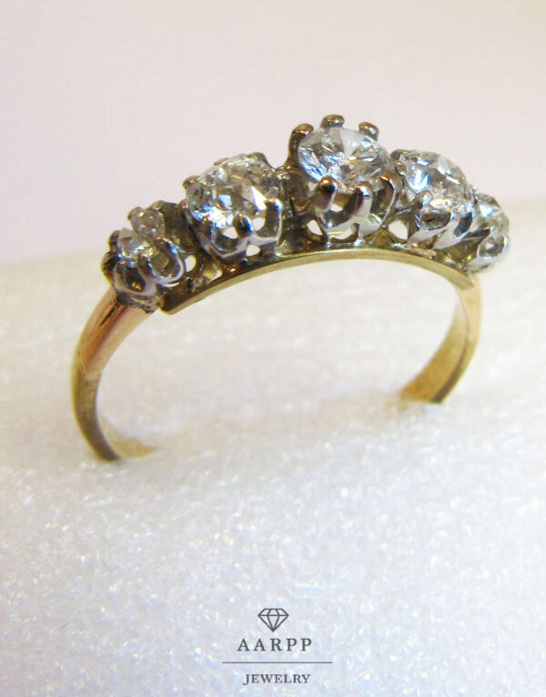 Vintage Ring 585 Gelbgold mit vier Diamanten im Altschliff und einem Brillant - Ringgröße 54