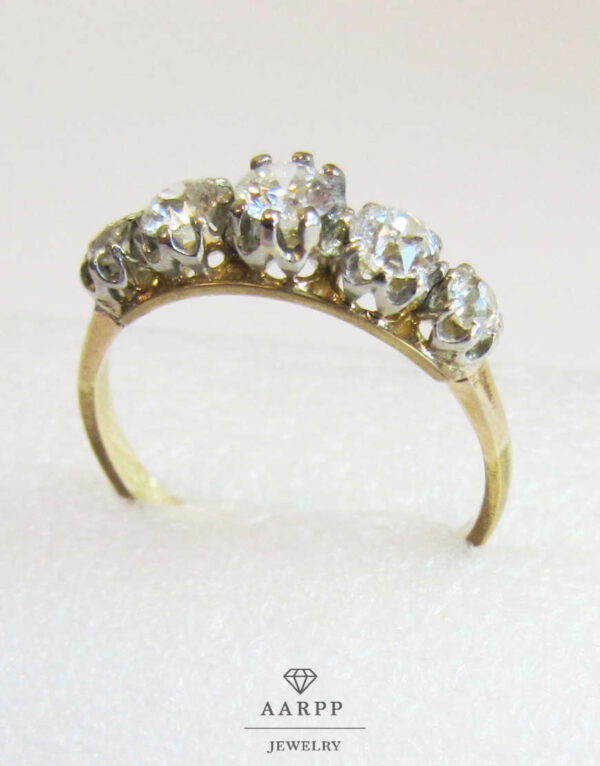 Vintage Ring 585 Gelbgold mit vier Diamanten im Altschliff und einem Brillant - Ringgröße 54