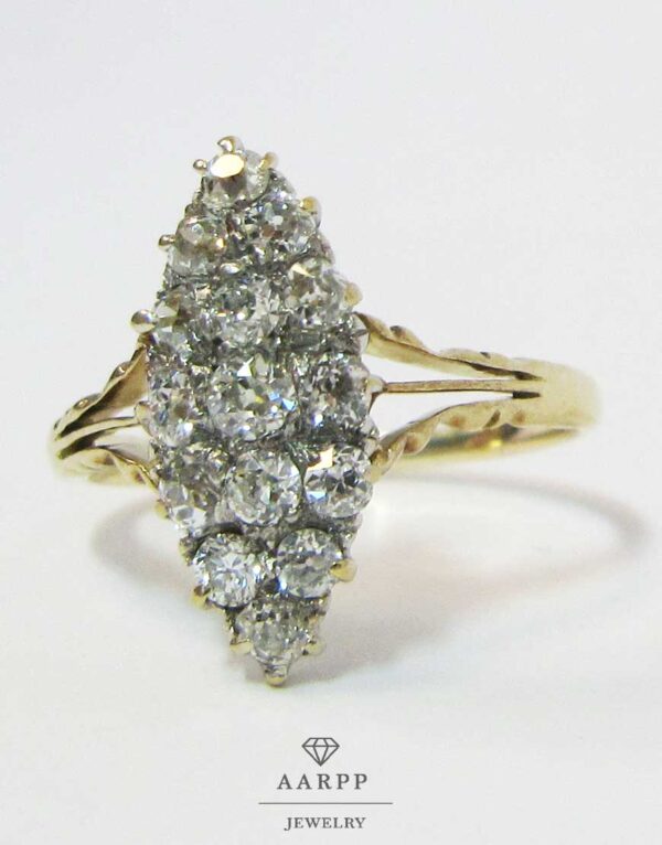 Antiker Marquise Ring 750 Gold mit Altschliff Diamanten um 1900