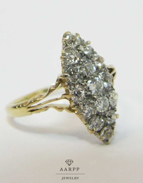 Antiker Marquise Ring 750 Gold mit Altschliff Diamanten um 1900