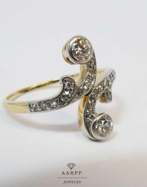 Antiker Toi et Moit Diamant Ring 585 Gold Platin Altschliff Diamanten um 1910