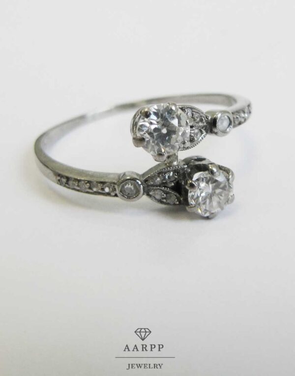 Diamant Ring 14 Kt Weissgold Art Deco Toi et Moi