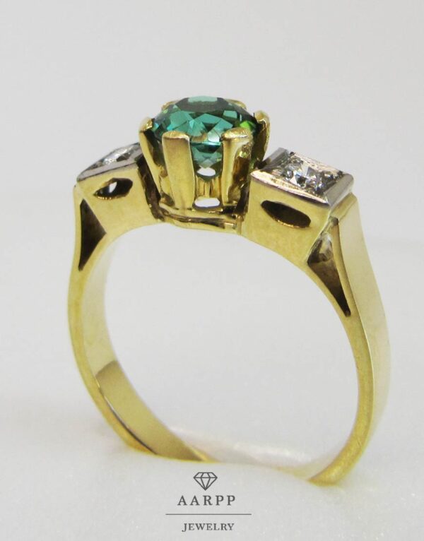 Vintage Goldring 585 mit Diamanten und smaragdgrünem Turmalin