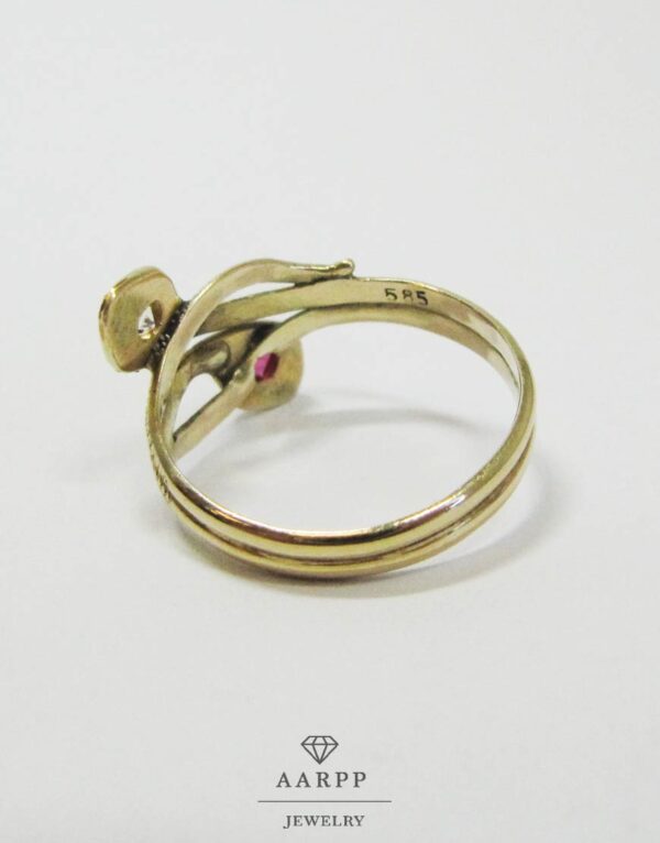 Vintage Ring mit Schlangenköpfen 585 Gelbgold 14 K Schlangenring mit Edelsteinen