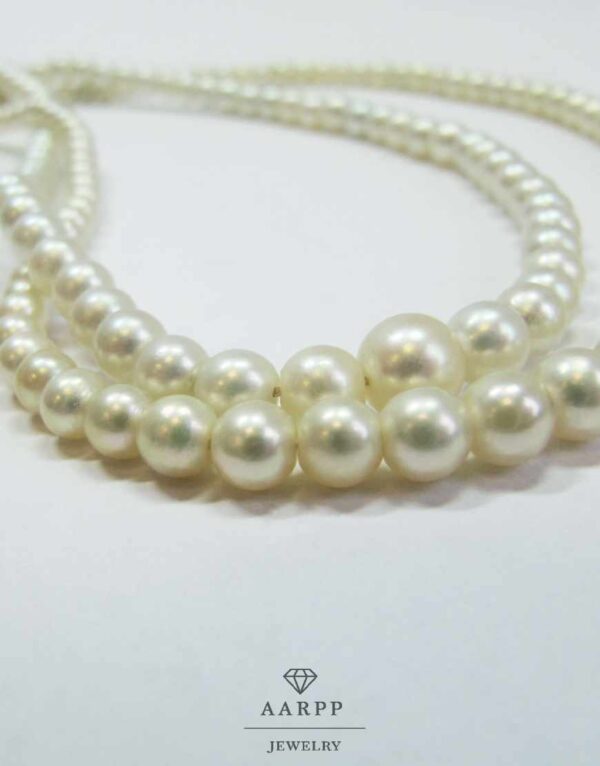 Doppelreihige Perlenkette mit Diamant Schmuckschließe Weißgold 14Kt Art Déco
