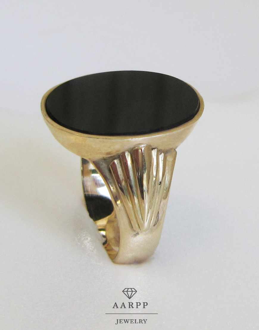 Ring Gelbgold ovaler Onyx Goldring Gr. unisex, 585 – 62,5 Onyx