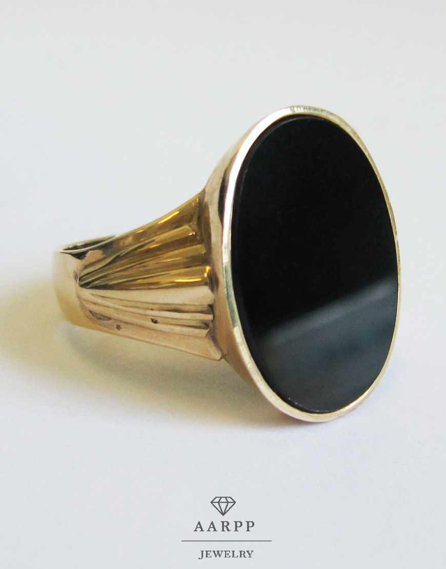 Onyx Ring 585 Gelbgold ovaler Onyx Goldring unisex, Gr. 62,5 –
