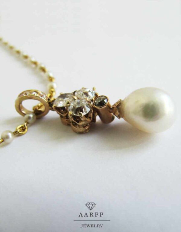 Collier Perlenkette 585 Gelbgold Perlenanhänger mit Diamanten