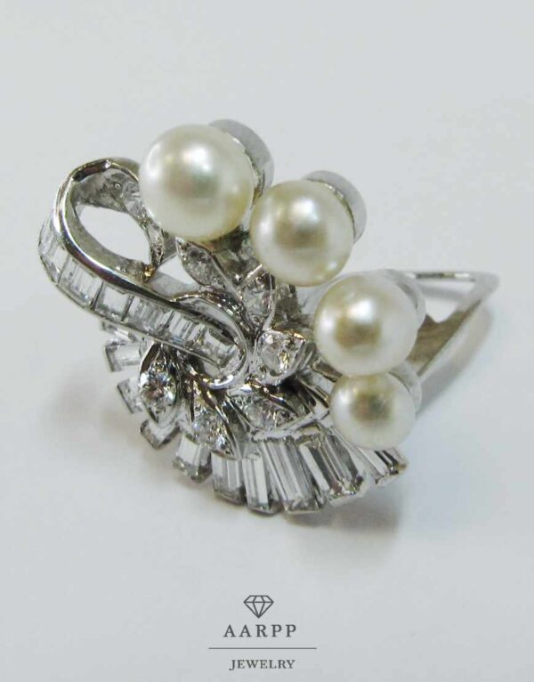Diamant Ohrclips Perlen und Brillanten aus Silber mit Platin Clips