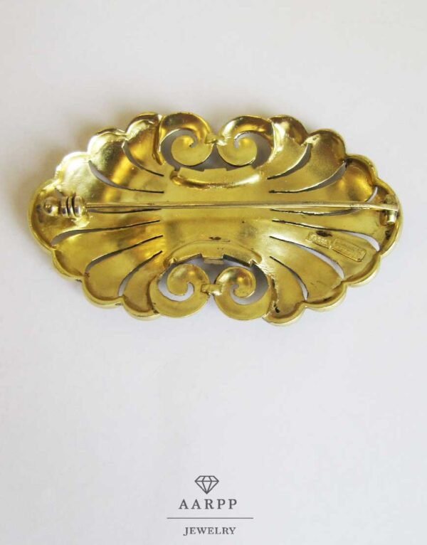 Große Art Deco Brosche Theodor Fahrner aus 925 Silber vergoldet mit Markasiten