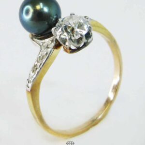 Tahitiperle Ring Gelbgold 585 mit Brillant und Diamanten