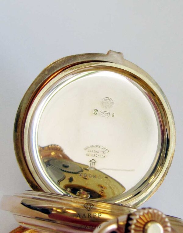 Union Glashütte B/Dresden 585 Rotgold-Gehäuse Typ Louis XV Übergröße Durchmesser 58mm