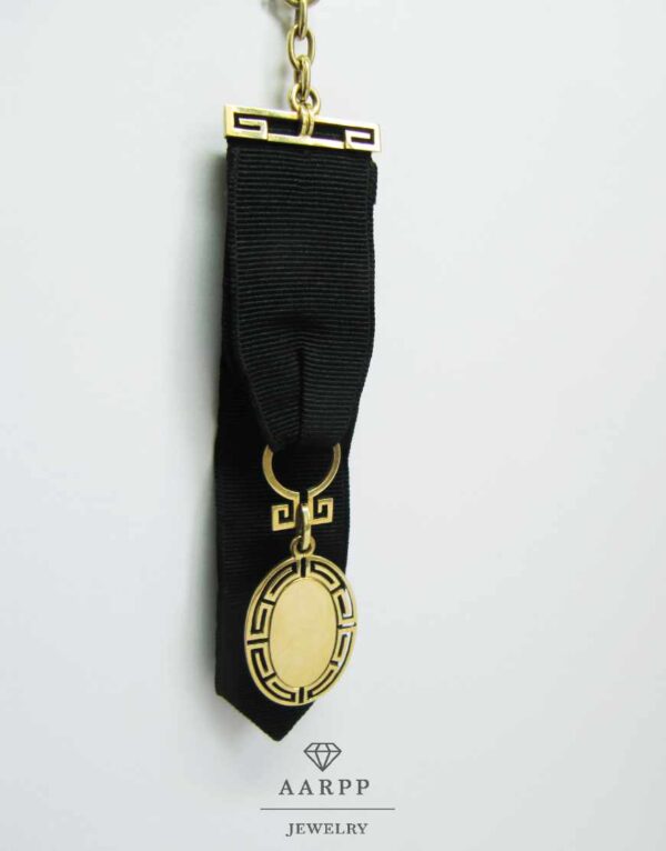 Art Deco 14 Kt Goldanhänger für Gravur Taschenuhranhänger Fob Chain an schwarzem Band