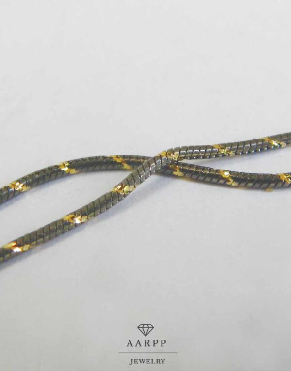Zarte Schlangenkette 585 Gelbgold diamantiert dünne Halskette 14K anthrazit rutheniert - 45 cm
