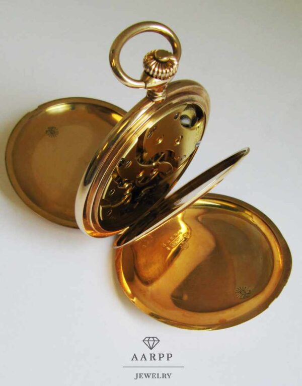 Antike Taschenuhr Ulysse Nardin Locle Geneve 14K Gold Savonette - 3 Deckelgehäuse