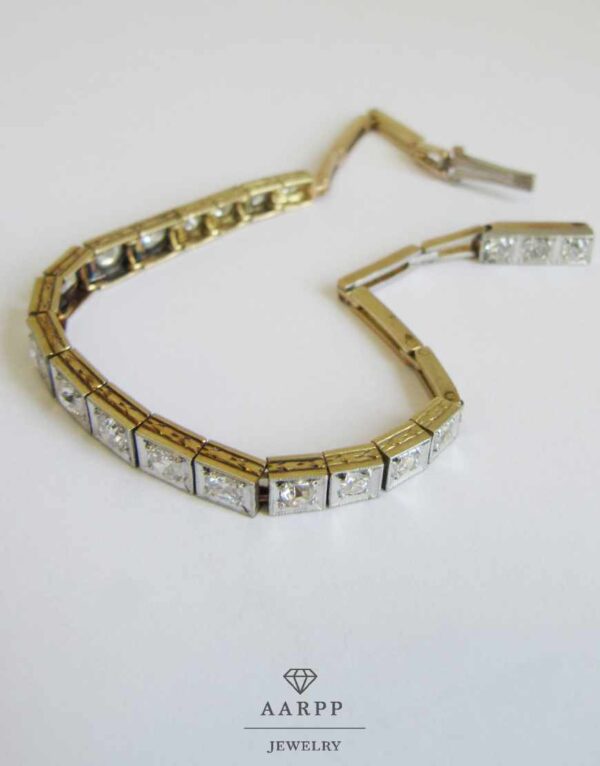 Feines 700 Gold Art Deco Armband mit Diamanten in Platinfassung