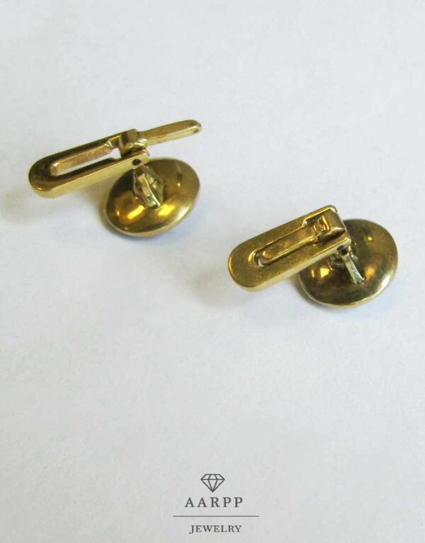 Goldene Manschettenknöpfe 18K Gold mit Perle in Platinfassung Art Deco