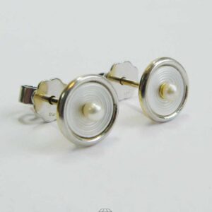 Einzigartige Ohrstecker aus Manschettenknöpfen 18K Gold mit Perle in Platinfassung Art Deco