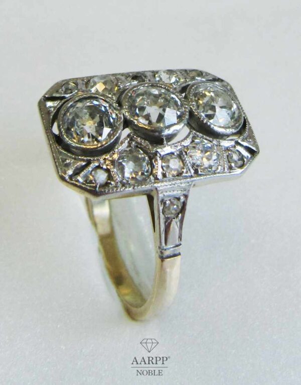 Art Deco Diamant Ring ca 1.02ct Gelbgold 14k in Platinfassung Gr. 54
