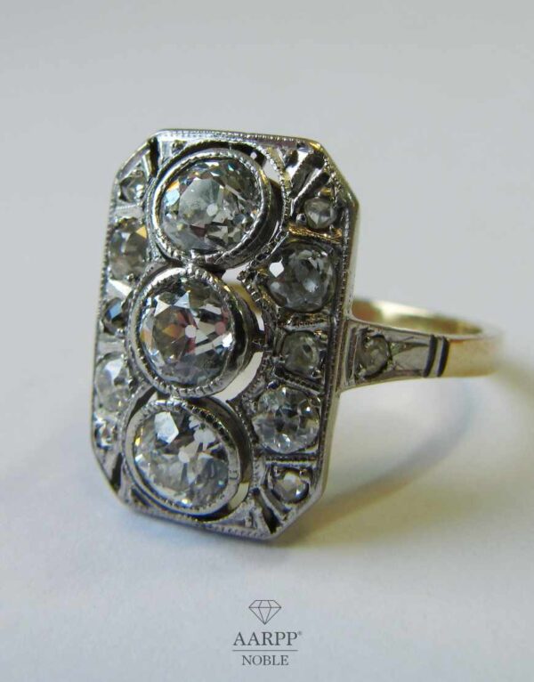 Art Deco Diamant Ring ca 1.02ct Gelbgold 14k in Platinfassung Gr. 54