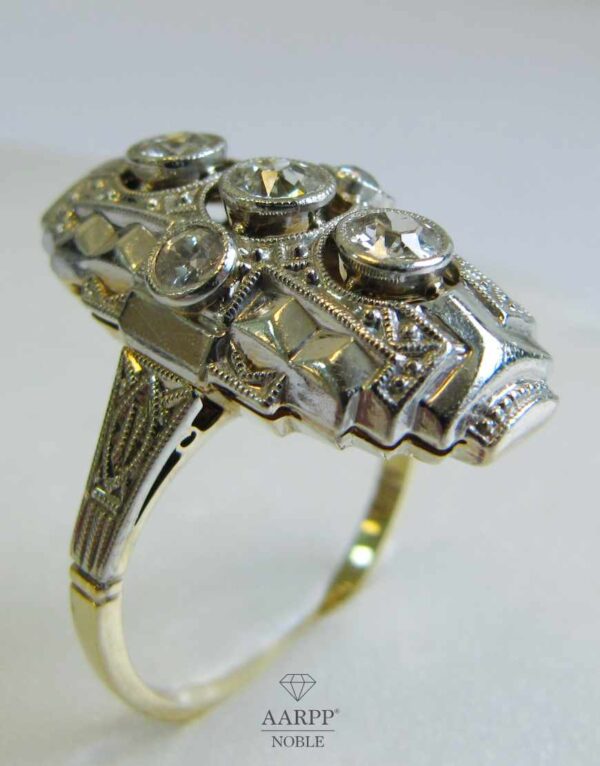 Art Deco Diamant Ring ca 0.28 ct Gelbgold 14k in Platinfassung Gr. 51