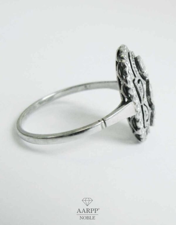 Zarter Art Deco Schiffchen Ring ca 0.5ct Diamanten 585 Weißgold Gr. 56