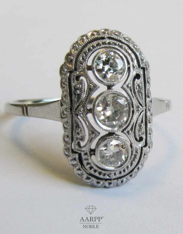 Zarter Art Deco Schiffchen Ring ca 0.5ct Diamanten 585 Weißgold Gr. 56