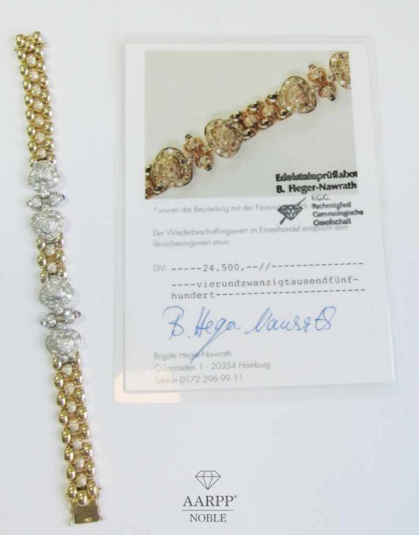 Armband 750 Gold mit 232 Brillanten ca. 3,55ct ausgefasste Herzen Rubin und Saphir
